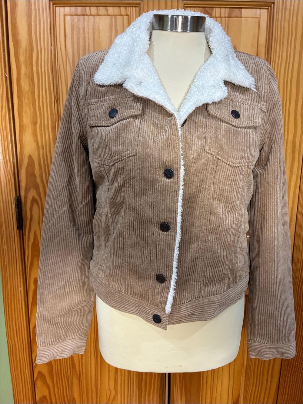 Ashley By 26 International Taupe Corduroy Teddy-Lined Jacket